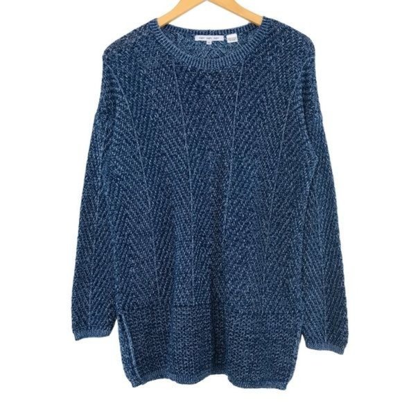 EIGHT EIGHT EIGHT 100% Cotton Marled Knit Sweater Women’s XL Blue Pullover - Picture 1 of 9